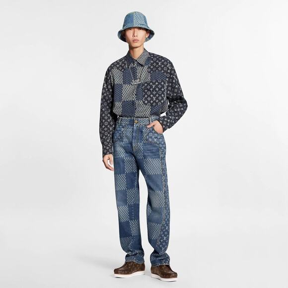 Louis Vuitton x Nigo Giant Damier Waves Monogram Logo Blue Denim Jeans Pants 32 - Picture 3 of 16